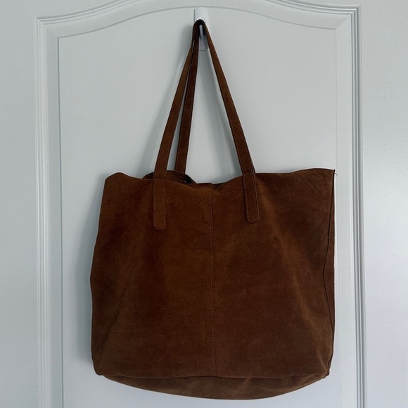 Argentine Real Suede British Tan Cognac Tote Bag with Tassels - Picture 9 of 14